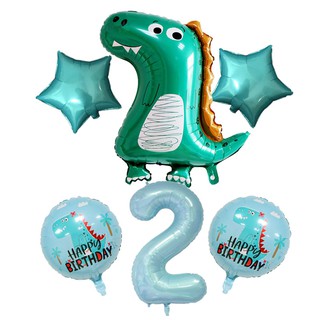 6pcs/set Sky Blue Crown Dinosaur Foil Balloons 100cm Number Helium Balloon Children Boy Dinosaur Theme Globos Birthday Party Decoration Kids #8