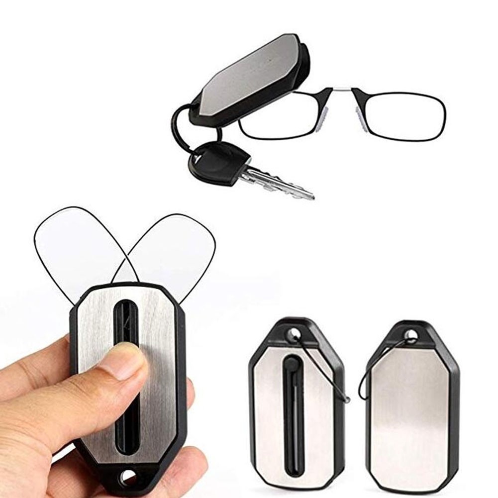 Unisex Foldable Nose Clip Reading Glasses Keychain Fob Strength 1.5 2.0