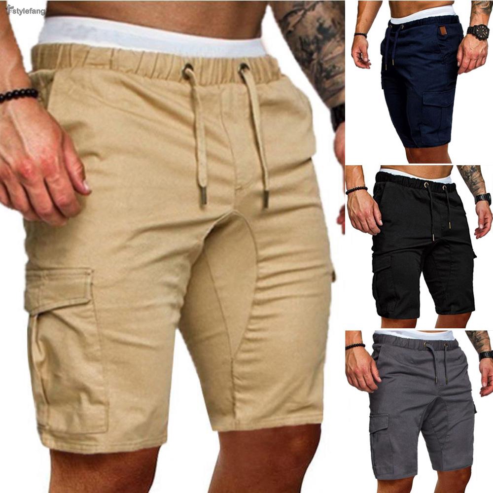 Mens Casual Fitted Garterized Pockets Lace Up Knee Length Mid Waist ...