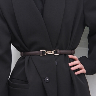Image of women elastic thin belt adjustable leather wasitband