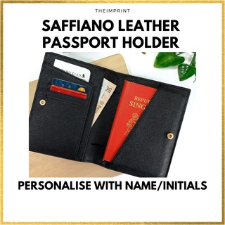 THEIMPRINT Personalised Leather Passport Holder - Saffiano Leather - Monogram with initials / Name
