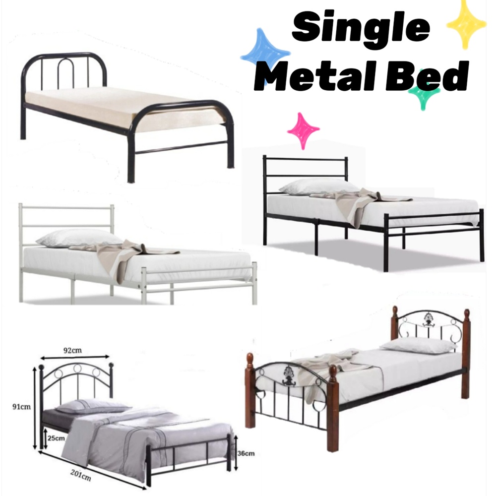SINGLE METAL BED WHITE/ SINGLE BED/METAL BEDFRAME Shopee Singapore