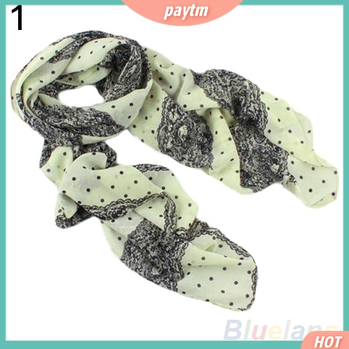Image of PTM--Women's Stylish Long Soft Chiffon Scarf Lace Pattern Print Polka Dot Shawl #5
