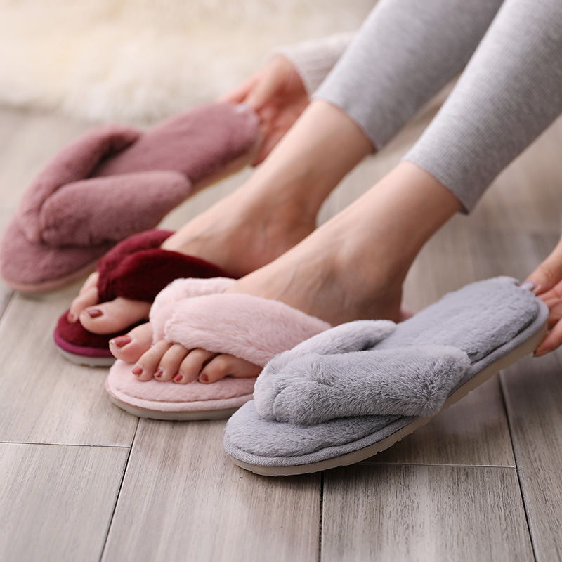 Women Flat Home Fur Slippers Ladies 