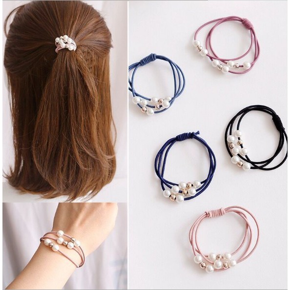 Love2Self F001 Korean Pearl Hair Tie High Elastic Threeinone Hair
