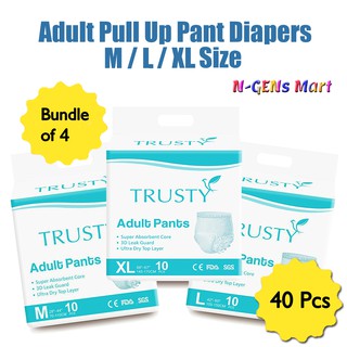 Image of (BUNDLE OF 4 ⇒ 40 Pieces in One Polybag) Trusty Adult Pull Up Pant Diapers, M / L / XL Size