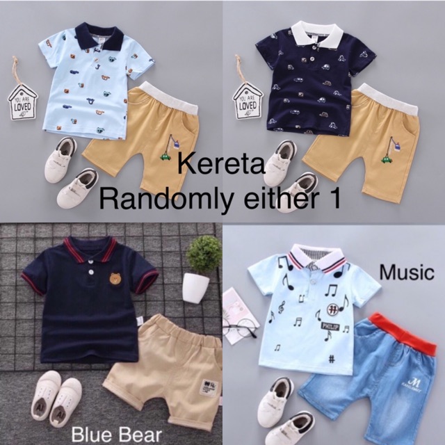 SET BAJU  BUDAK LELAKI baby  boy  Polo Pants Set kids boys  