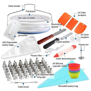 90pcs cake decorating set of piping tips turntable cake slicer russian piping nozzle spatula cupcake liner #2