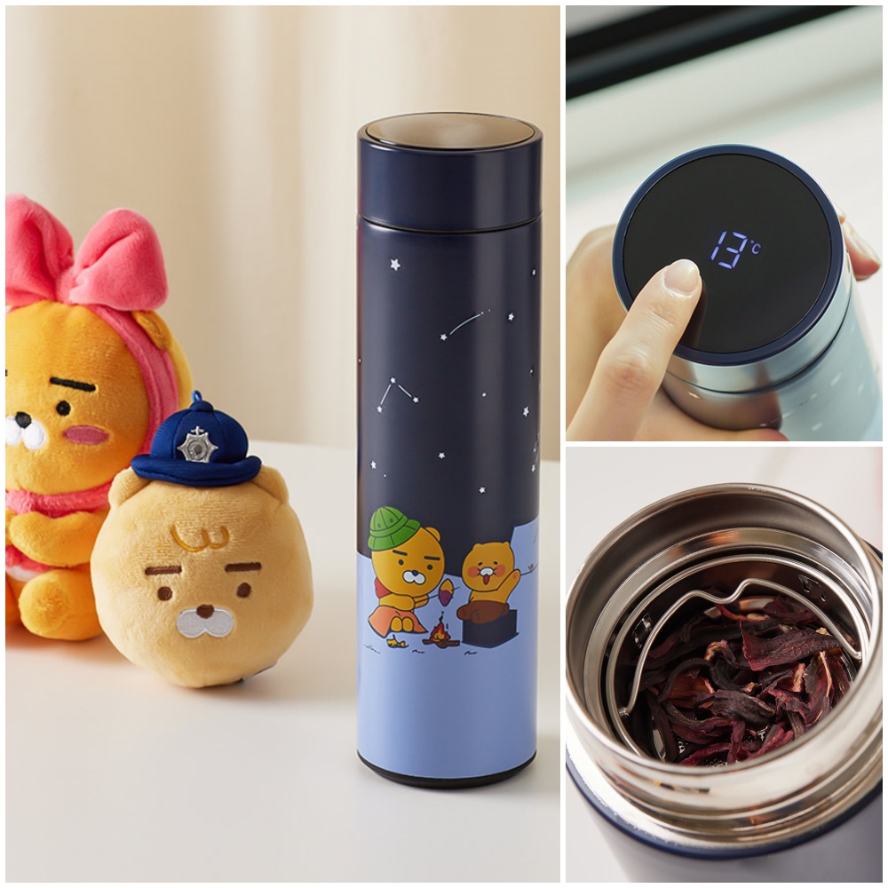 Kakao Friends Stainless Steel Led Temperature Display Thermal Flask Tumbler 500ml Ryan 4404
