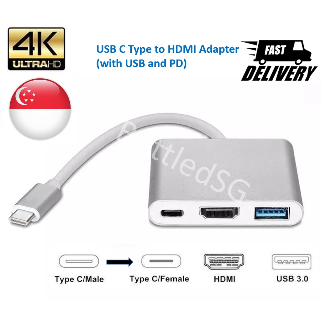 [SG Local Seller] USB C type to HDMI with USB and PD | Shopee Singapore