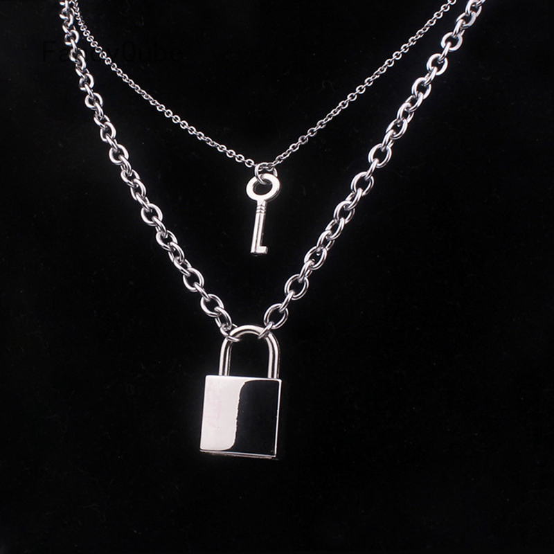 Key Padlock Pendant Necklace For Women Men Silver Colour Lock Necklace Layered Chain On The Neck With Jewelry Shopee Singapore