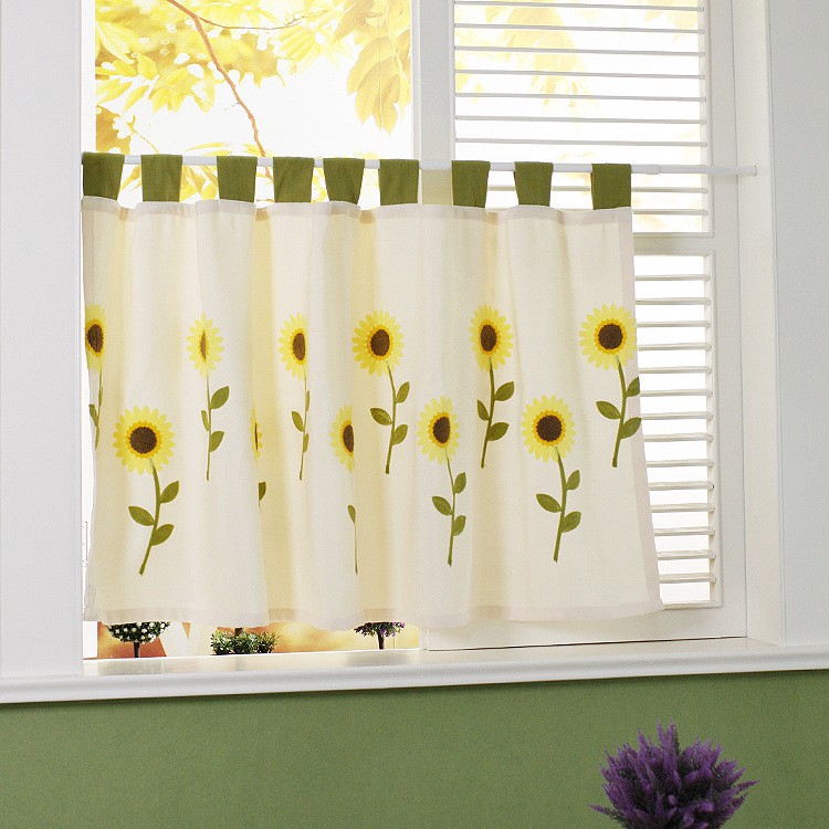 Embroidered Sunflower Short Blackout Curtains Roman Blinds For