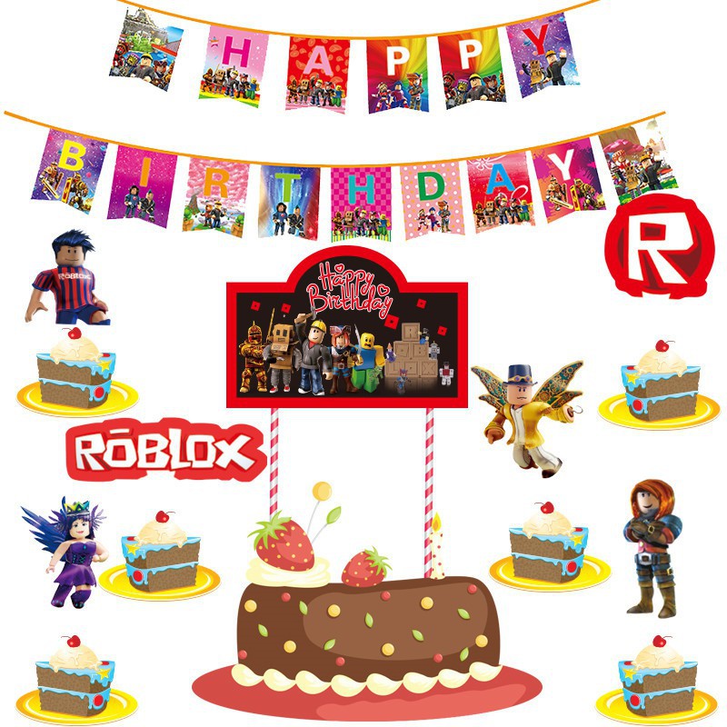 Game Roblox Theme Party Supplies Kids Birthday Banners Cake Toppers Decorations Shopee Singapore - roblox party supplies singapore