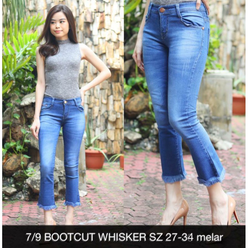  Celana  Jeans Wanita 7 9 Bootcut Whisker Cutbray  Fringe 
