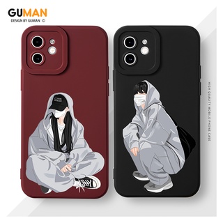 GUMAN Soft Silicone Matching Couple Set Cute Aesthetic Shockproof Square Phone Case Cover Casing Compatible for iPhone 14 13 12 11 Pro Max SE 2020 X XR XS 8 7 ip 6S 6 Plus XYI559