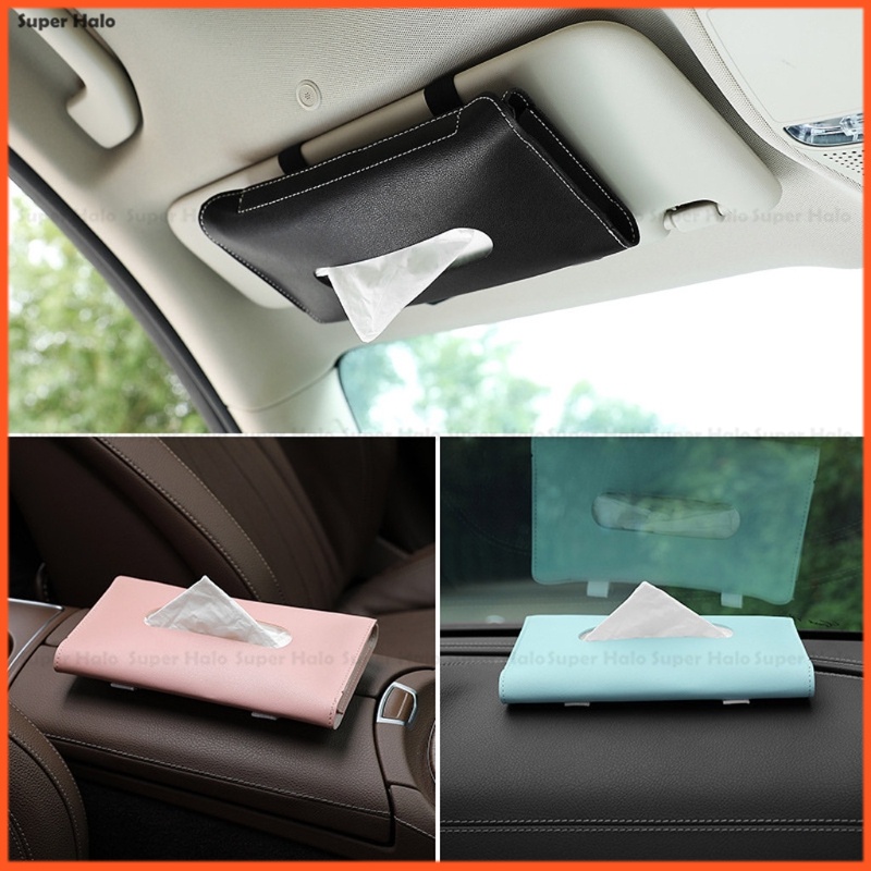 【Ready Stock】1 Pcs Car Tissue Box Towel Sets Car Sun Visor PU Leather Tissue Box Holder