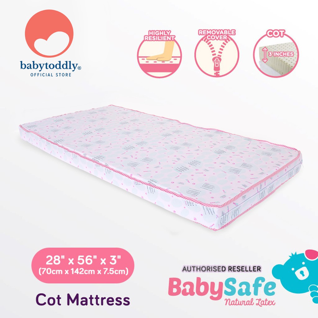 BabySafe Baby Latex Mattress Cot 28" x 56" x 3" (Natural Latex