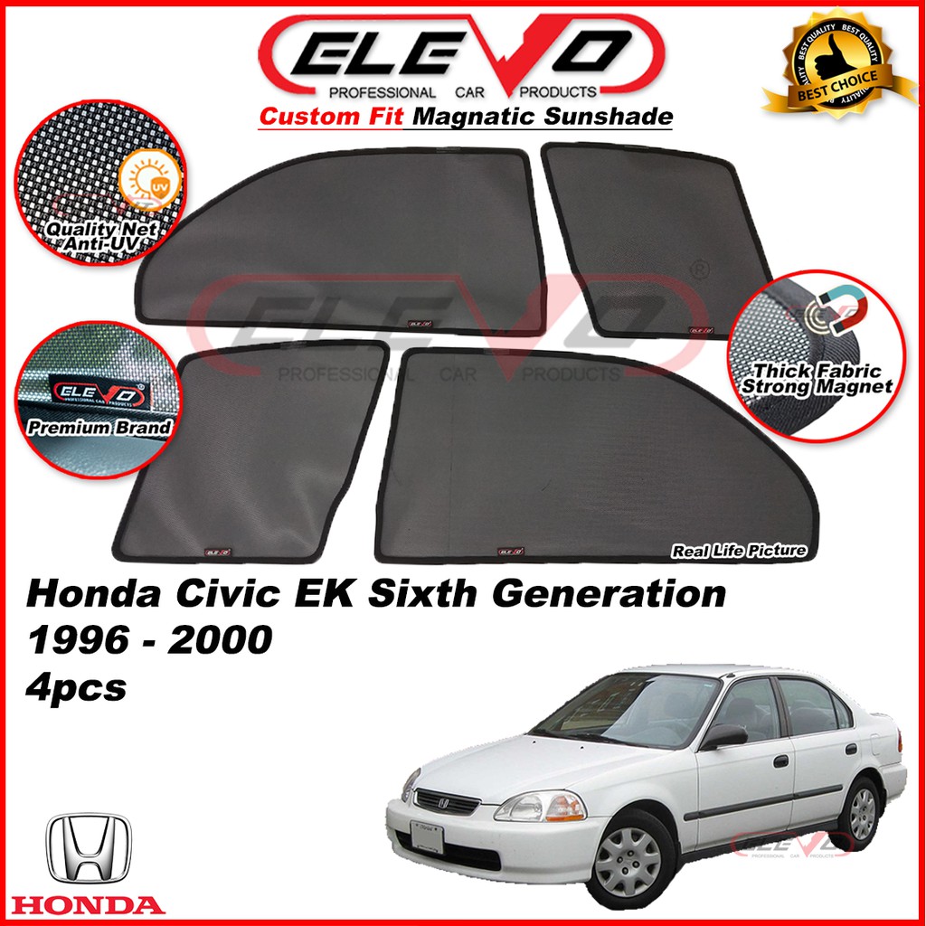 [Shop Malaysia] ELEVO Honda Civic EK 1996 to 2000 Magnetic Custom Fit  Sunshade Magnet Shade Sun Protection 4pcs