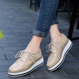 Image of Women Lace Up Real Leather Brogues Shoes