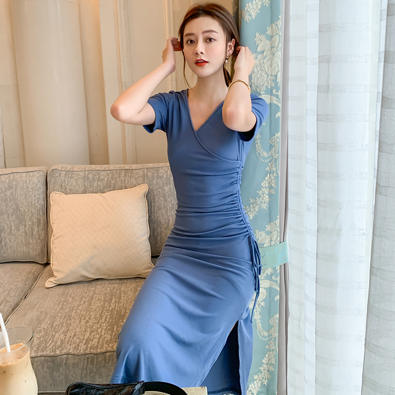 V-neck Short Sleeve Korea Women Bohemian Beach Casual Dresses Drawstring  Skinny Slim Fit Elegant Ladies Casual Holiday Dress Clothes | Shopee  Singapore