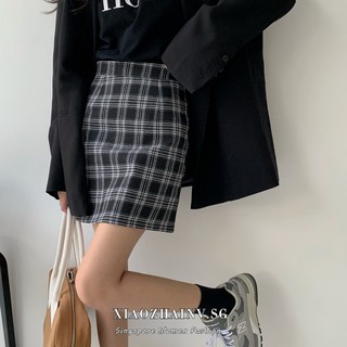 Image of Xiaozhainv High Waist Plaid Skirt Skinny Skirt Plaid A-line Skirt Mini skirts