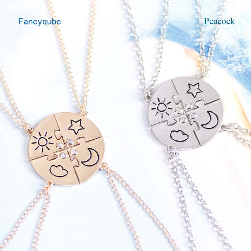 Peacock 4 Piece Set Best Friend Friendship Necklace Sun Moon Cloud And Star Inlaid Rhinestone 