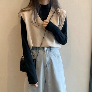 Image of Spring and Autumn 2020 new Korean style loose short sleeveless waistcoat vest V-neck knitted vest for women