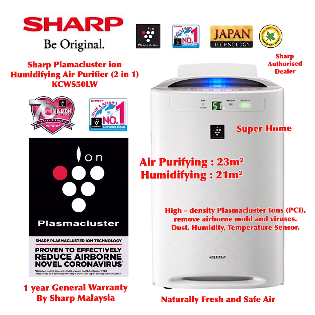 Sharp Kcws50lw Humidifying Air Purifier Plasmacluster Ion Air Purifier Super Home Sh Car Pm2 5 Multi Use Air Purifier Shopee Singapore