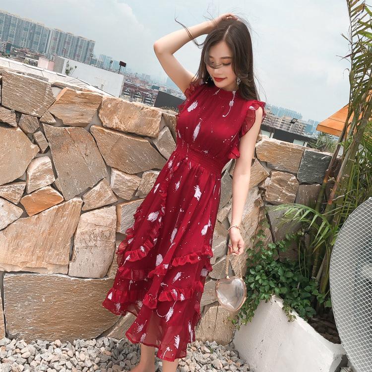 Vintage Print Holiday Beach Dress Midi Dress Shopee Singapore
