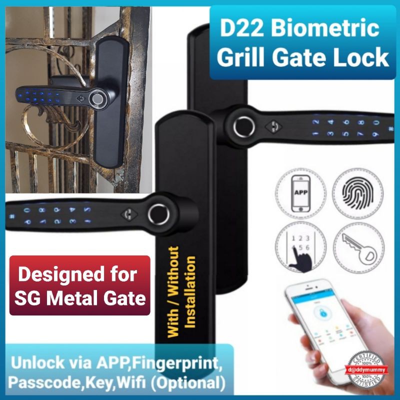 ⭐HDB Gate⭐ D22 Double Sides Bluetooth Wifi Digital Biometric Door Lock