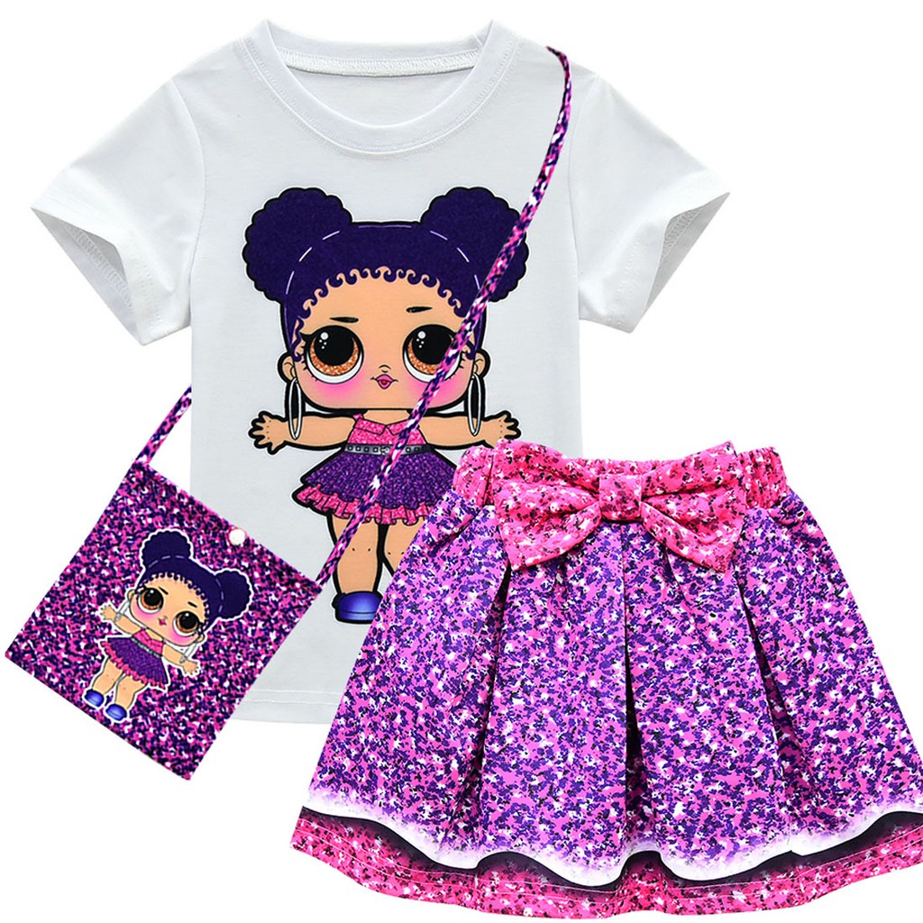 Ready Stock~3PCS Set Kids Girls Clothes LOL Surprise Dolls T Shirt