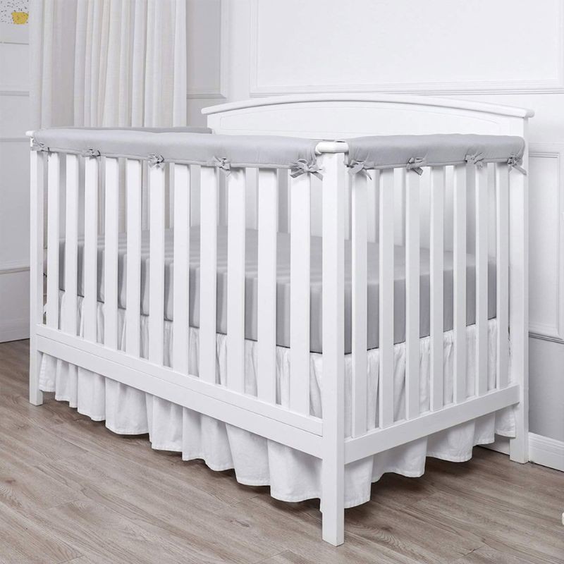Baby Crib Rail Cover 1-Pack Cotton Padded Reversible Protector Safe Teething Guard Wrap for Long Front Crib Rails gray 