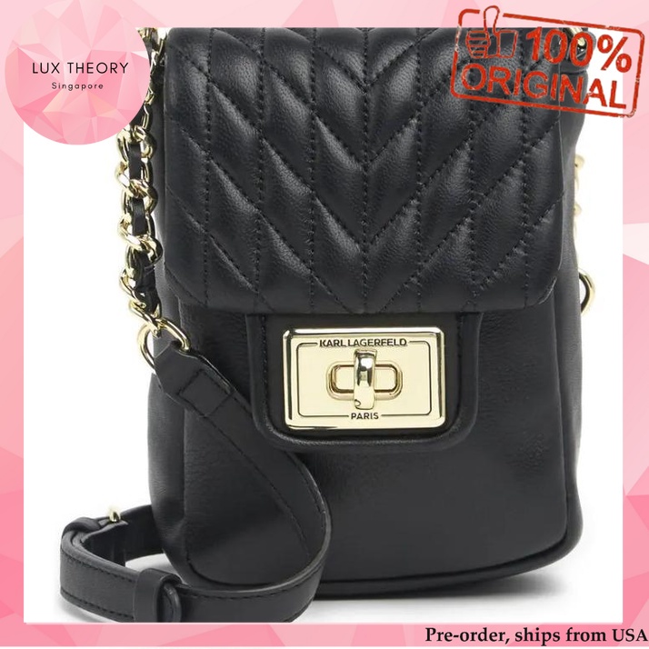 Preorder Karl Lagerfeld Paris Agyness Leather Crossbody Bag In Black