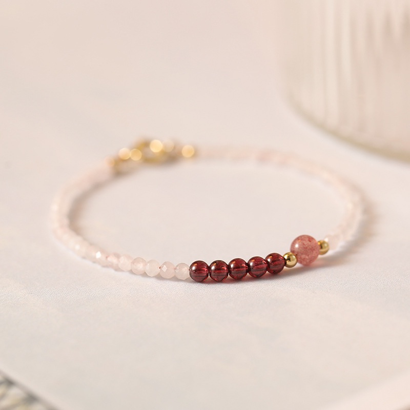 Image of 2-3mm Strawberry Rose Quartz Crystal Bracelet Women's Chain Jewelry Pink Crystal Garnet Bracelet Exquisite 1pc #0