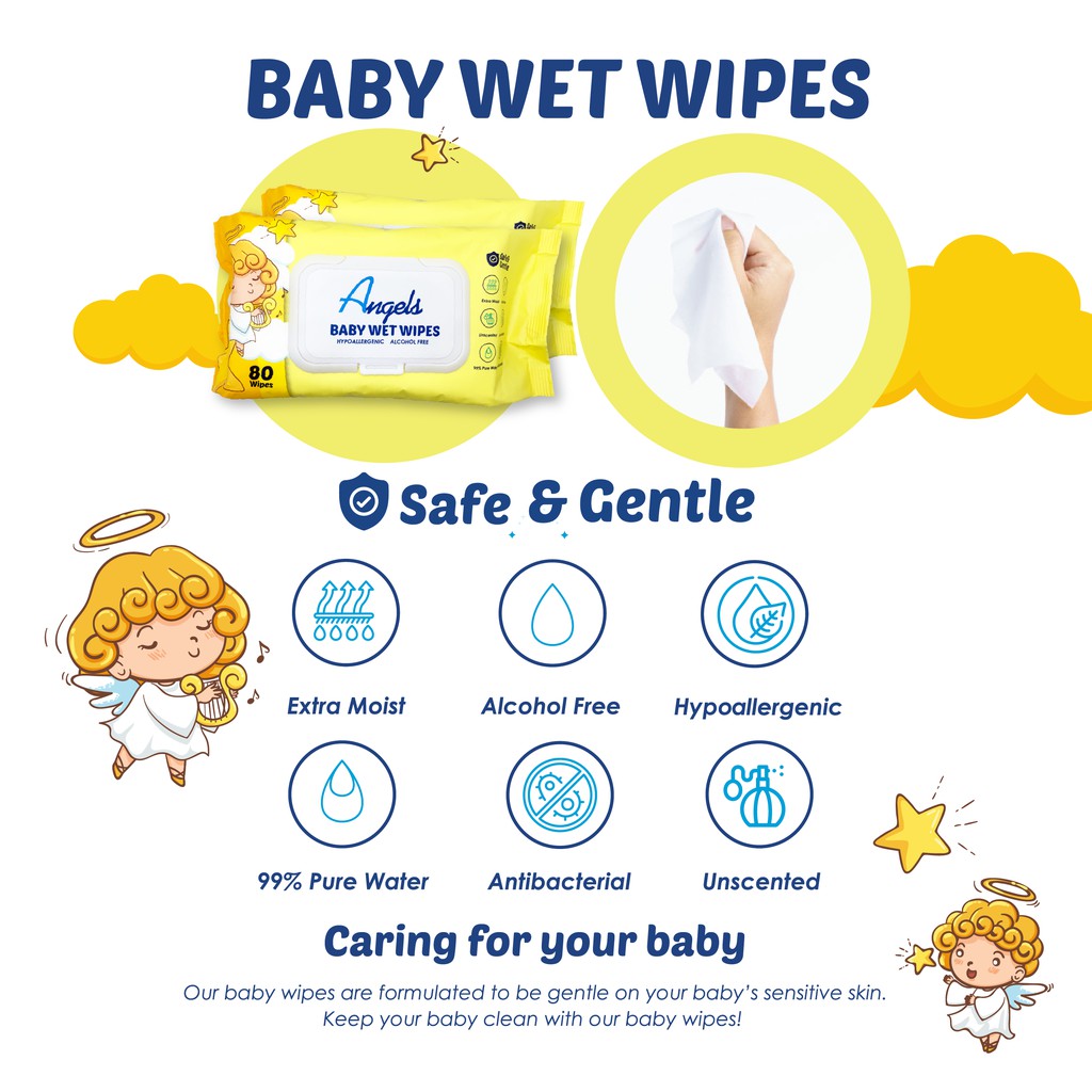 ANGELS Baby Wet Wipes Carton Sale  - 30 / 80 Wipes Pack - Safe & Gentle for babies!