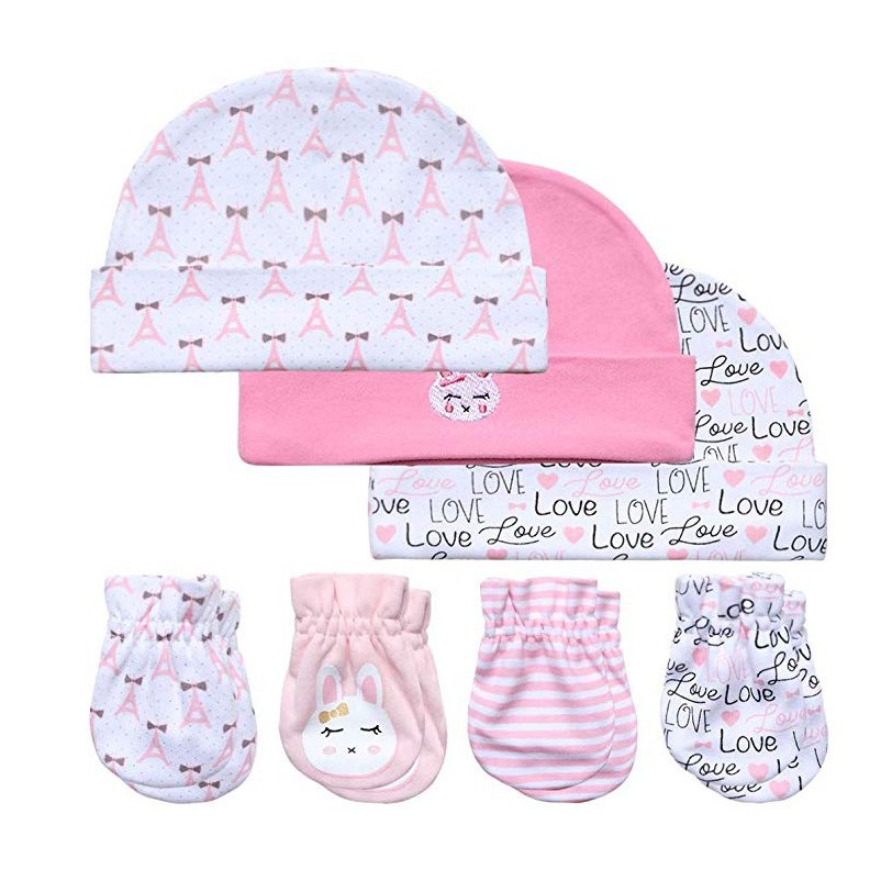 infant girl hat and mittens
