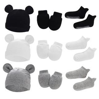 2022 3pcs/set Newborn Baby Cotton Hat + Mittens + Booties Baby Accessories Cute