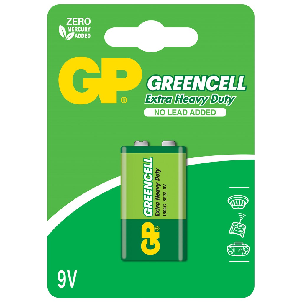 GP 9V Battery 6F22 Greencell Extra Heavy Duty 0 Mercury 9V Batteries