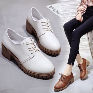 Image of British retro Korean version of the wild thick wind little leather shoes