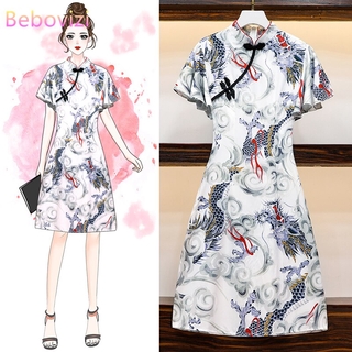 Image of Bebovizi 2020 New Vintage Chinese Style Traditional Casual Party Women Midi Dress Summer Cheongsam Dresses M-4XL Plus Size