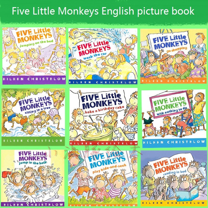 Download 9 Books/set The Five Little Monkeys English Coloring Story Picture Book Children Kids Early ...