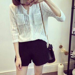 Korean Style V  neck  Women Thin Shirt Casual Blouse Baju  