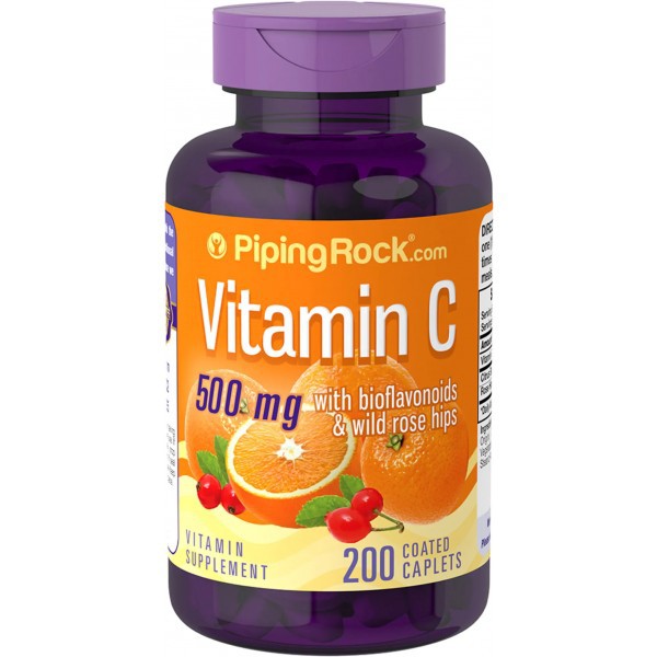 Piping Rock Vitamin C with Rosehips 500mg 200 Veggie Tabs (K20