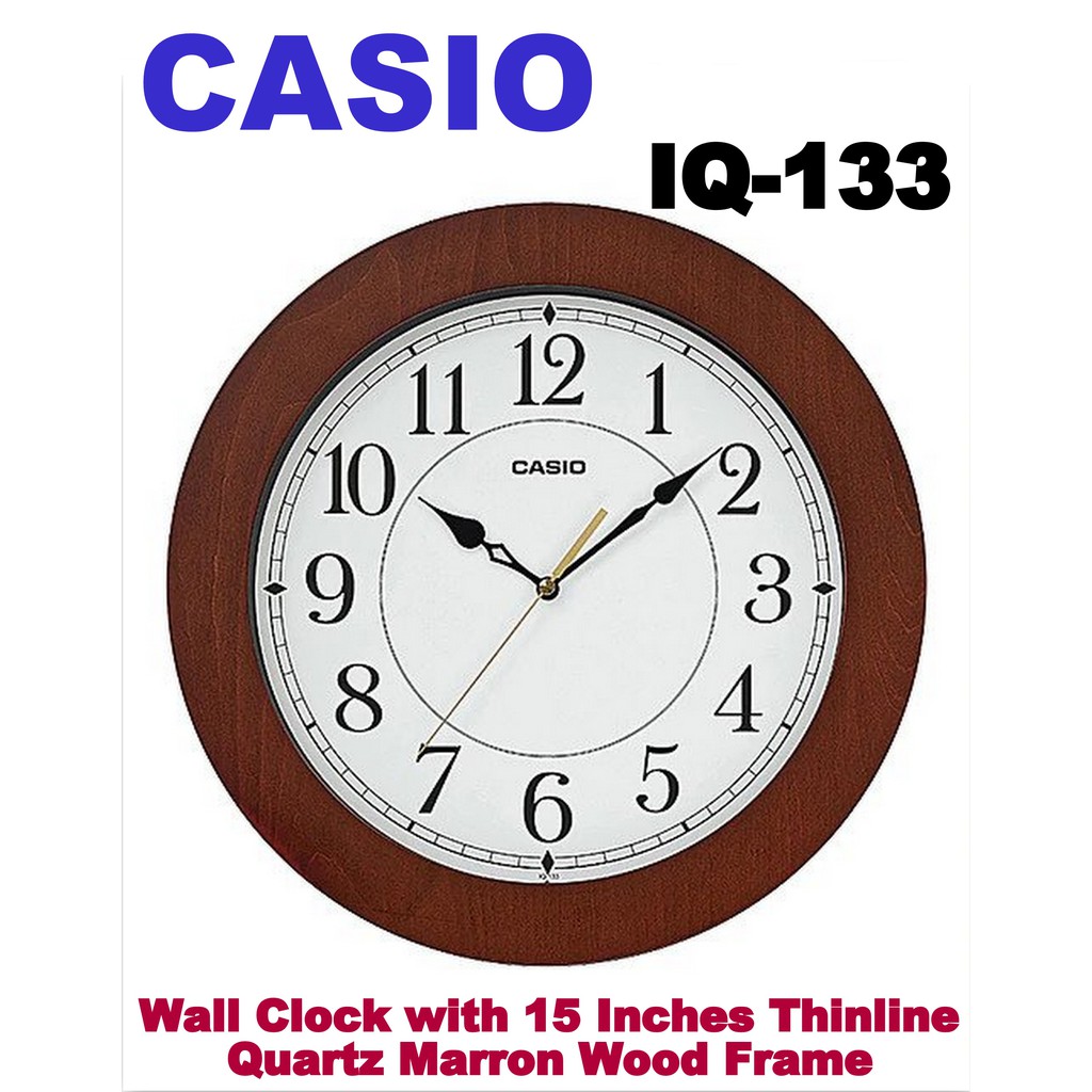 Casio Iq1335 Wall Clock with 15 Inches Thinline Quartz Marron Wood