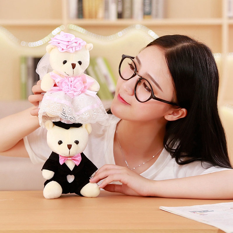 2PCS 20cm Big Stuffed Toy  Animal Couple Teddy Bear Plush Toy Doll Wedding Valentine Gift