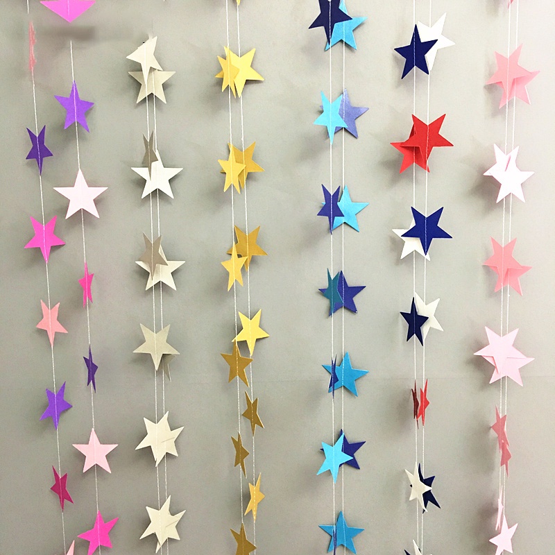4M Star Garland Banner Paper Stars Streamer Bunting for Birthday Party Decoration Kids Room Decor Baby Shower Supplies