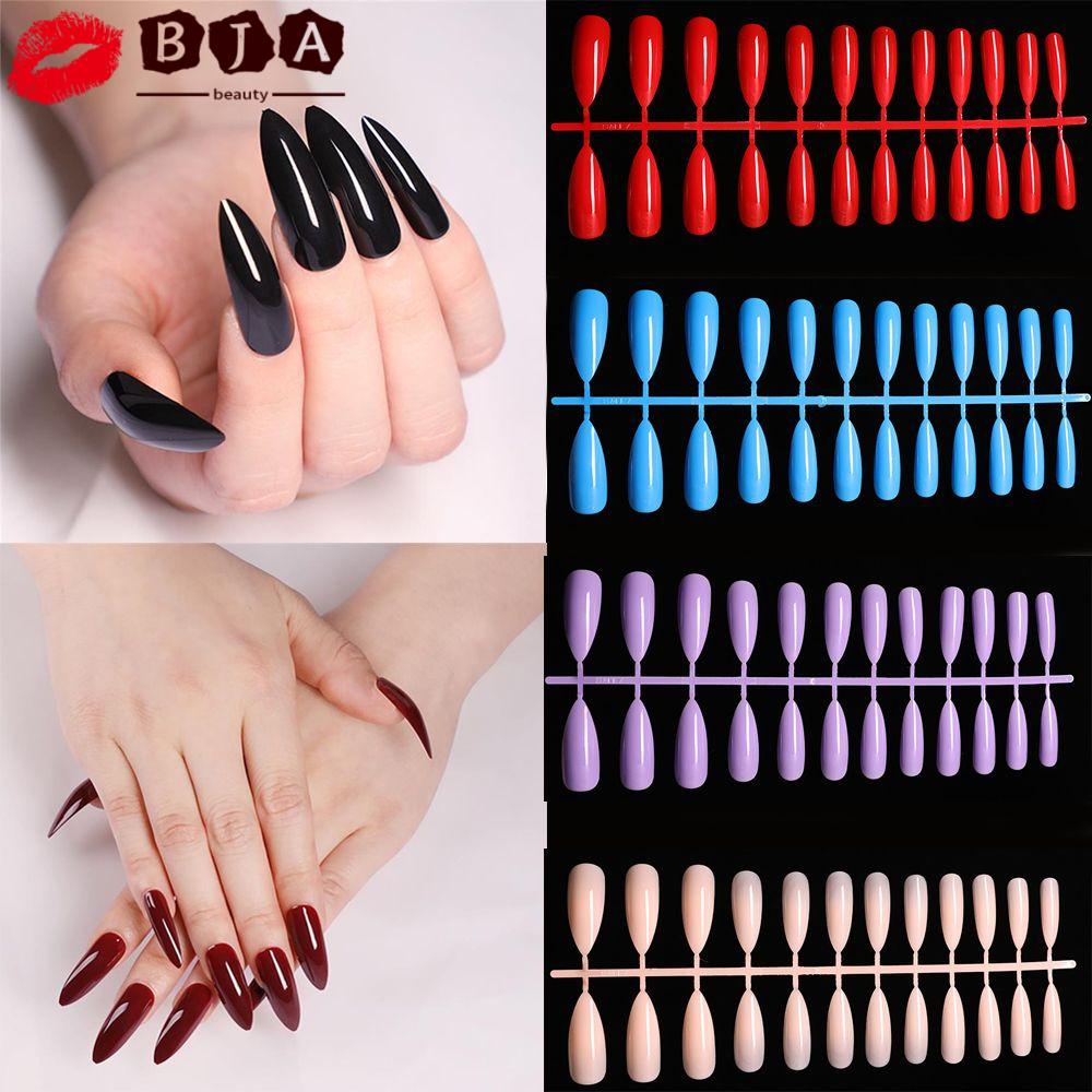 Good Quality Acrylic False Nail Wine Red Black Extra Long Shiny Nail Easy Apply Sharp Stiletto Artificial Nail 24pcs Shopee Singapore
