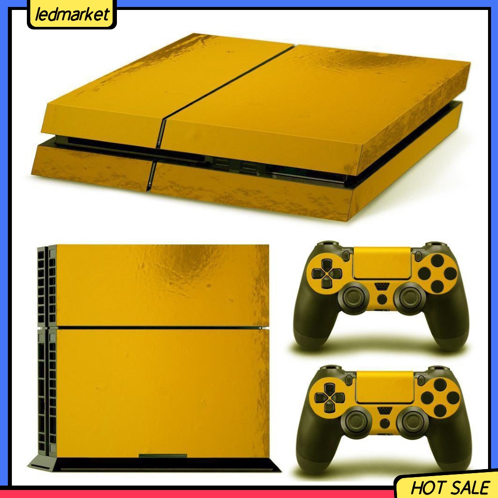 Ledm_Golden Color Glossy Decal Skin Sticker for Playstation 4 PS4 Console + Controllers