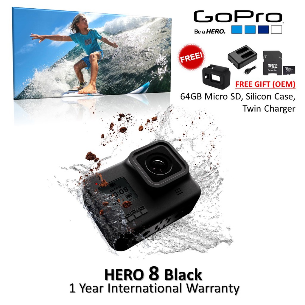 Gopro Hero 8 Black Action Camera Free 64gb Micro Sd Silicon