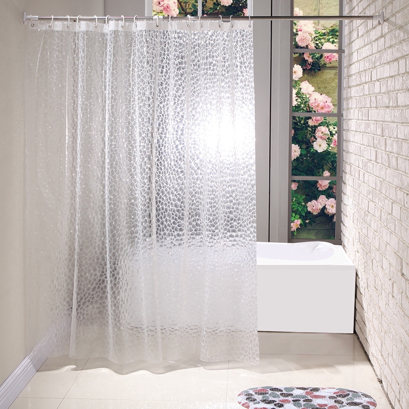 Waterproof 3d Water Cube Eva Semi Transparent Shower Curtain Clear